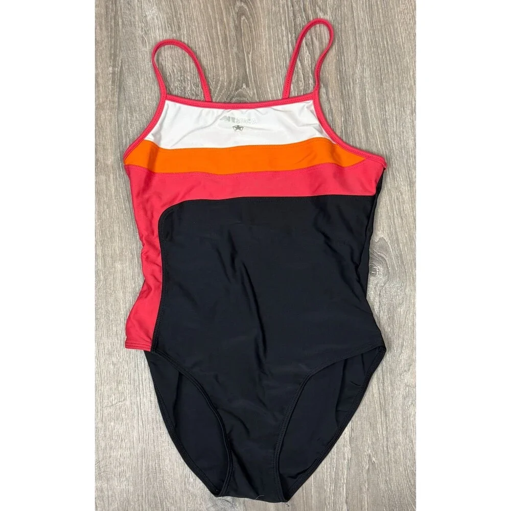 Mesuca One Piece Swimwear Girls 12 Black Colorblock Stripe Swimming Pool Vacay